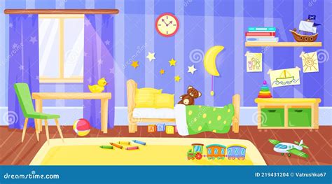 Kids Bedroom Cartoon Preschool Child Bedroom Interior With Furniture