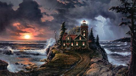 Stormy Lighthouse Oil Painting Wallpaper Other Wallpaper Better