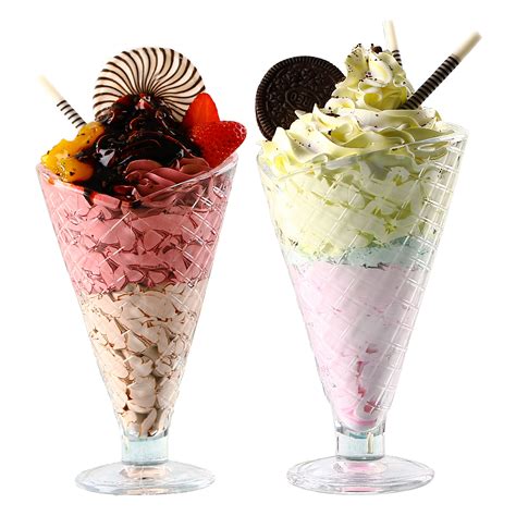 6 X 250ml Tall Ice Cream Cone Shaped Dessert Glasses Bowls T Boxed