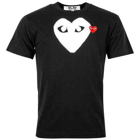 Comme Des Garçons Play T116 White Heart T Shirt Black Hervia