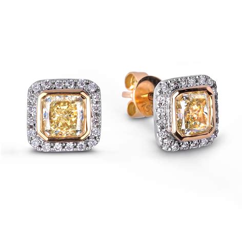 Fancy Yellow Halo Diamond Earrings In 18k Yellow And White Gold Lugaro