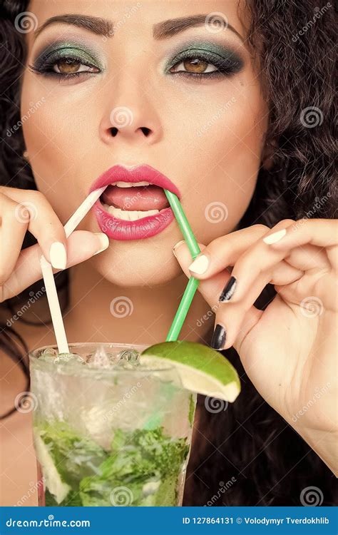 Sexual Lady Drinking Mojito Stock Image Image Of Eyes Drinking 127864131