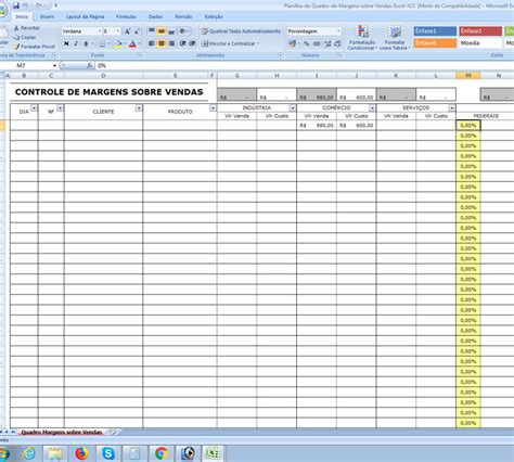 Planilha De Controle De Margens Sobre Vendas Excel Xls