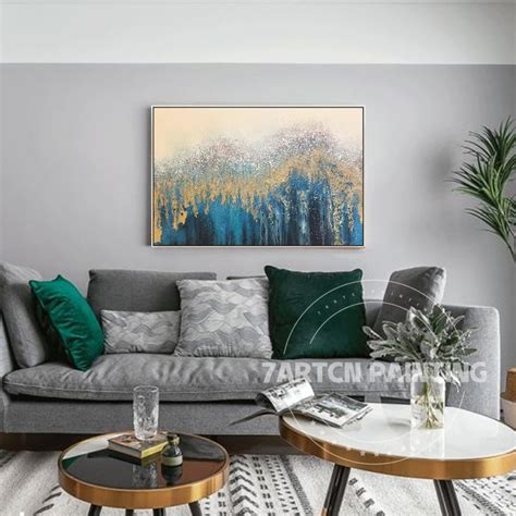 Blue and gray framed wall art. Modern abstract canvas acrylic paintings framed blue gold ...
