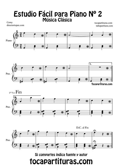 Partitura Estudio Fácil para piano Nº 2 por diegosax Partituras para