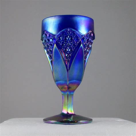 Imperial Blue Kite And Panel Carnival Glass Goblet Carnival Glass
