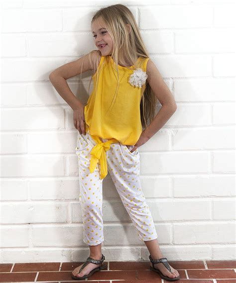 This Yellow And White Polka Dot Top And Capri Pants Toddler And Girls By