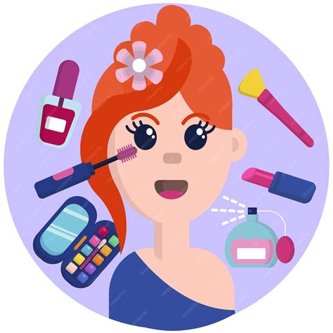 Premium Vector Cartoon Redhead Girl And Makeup Beauty Cosmetology Set Concept