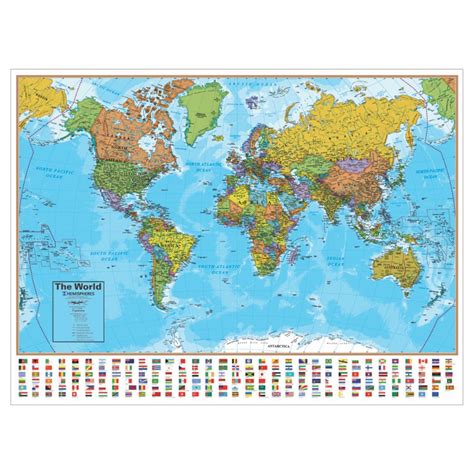Laminated World Map With Flags