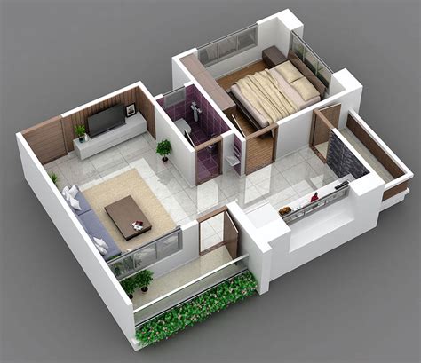 Low Cost 1 Bhk House Plan 3d