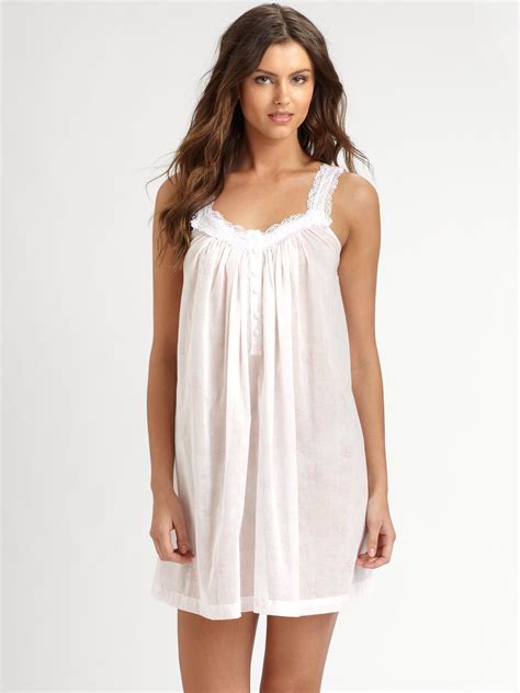 Oscar De La Renta Floralprint Cotton Short Gown In White Lyst