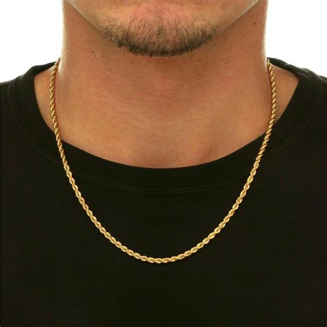 K Solid Gold Rope Chain Necklace Men Women