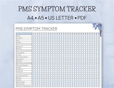 Printable Pms Symptom Tracker Period Tracker Monthly Etsy Uk