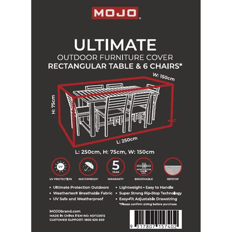 Mojo 250 X 75 X 150cm Ultimate Outdoor Rectangular Table And 6 Chair