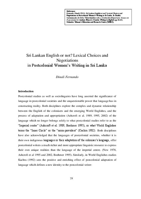 Pdf Sri Lankan English Or Not Lexical Choices And Negotiations In