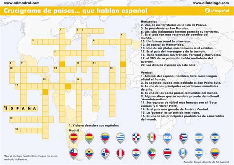 Crucigrama de países que hablan español AIL Madrid Spanish 1