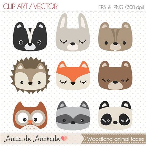 Woodland Animal Faces Digital Clipart Commercial Use Woodland