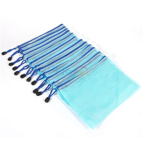 12pc A5 Plastic Mesh Zipper Bags Zip File Storage Document Folder