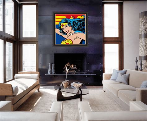 Roy Lichtenstein Wonder Woman Oil Painting 24x24 Framed Canvas Sale