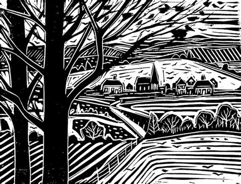 An English Village Lino Print In Black And White Etsy Uk In 2023