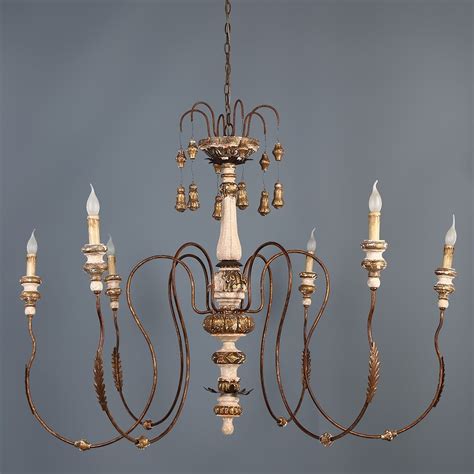 Spectacular French Country 6 Light Candle Style Chandelier Carved Wood
