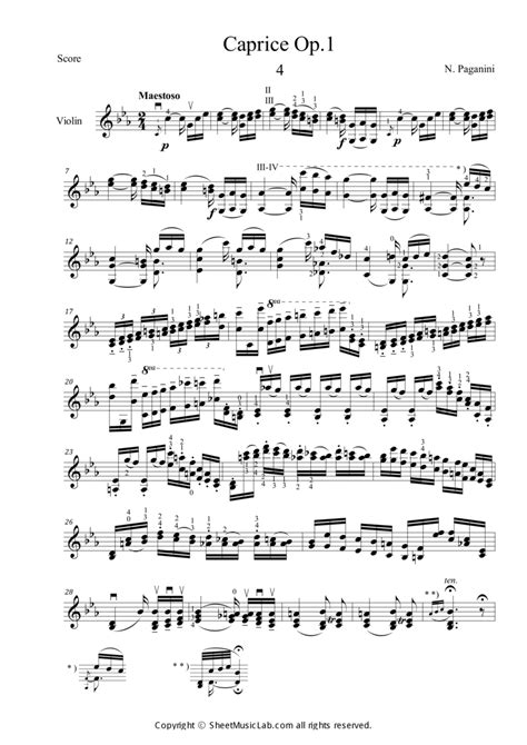 N Paganini Caprice No4 Violin Solo Digital Sheet Music Sheet