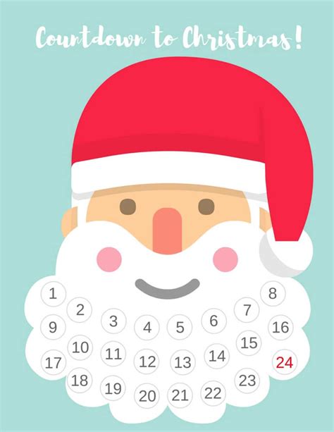 Free Printable Santa Beard Advent Calendar Diy Countdown To Christmas Calendar