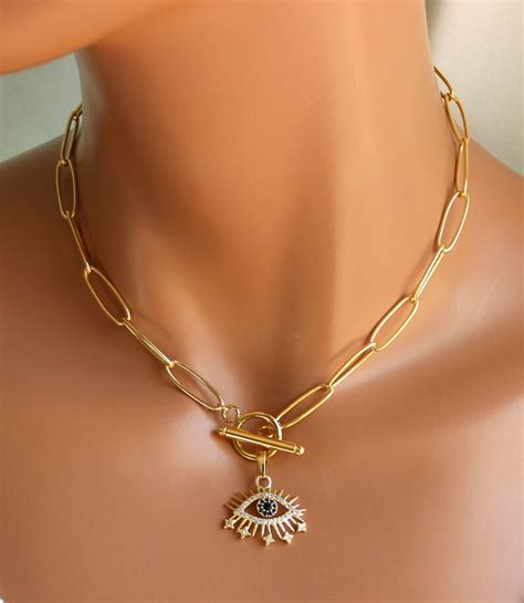 Gold Filled Evil Eye Choker Necklace For Women Protection Etsy