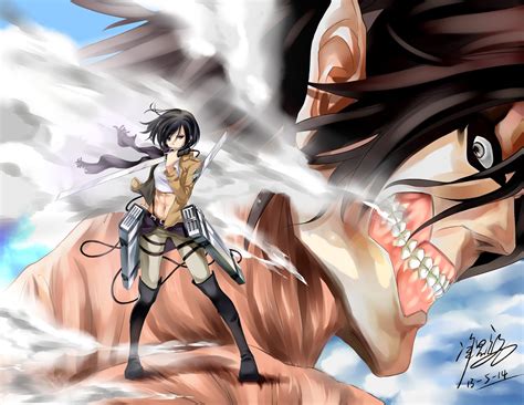 Hd Wallpaper Mikasa Ackerman Eren Titan Form A39