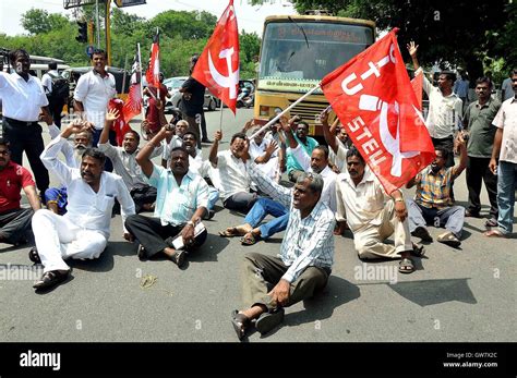 Trade Union Activists Protest During A Nationwide Strike Chennai India