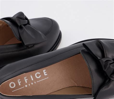 Office Federal Bow Loafers Black Leather Flat Shoes For Women