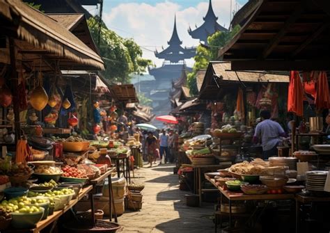 Premium Ai Image A Bustling Market Scene In Chiang Mai With A Variety