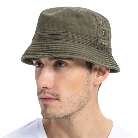 Voboom Summer Army Green Bucket Hat Men Plain Solid Wide Brim Twill