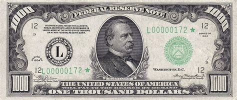 Cleveland 1000 Bill Thousand Dollar Bill 1000 Dollar Bill Paper