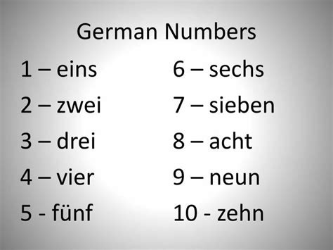 German Numbers 1 10