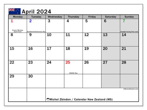 Calendar April 2024 New Zealand Ms Michel Zbinden Nz