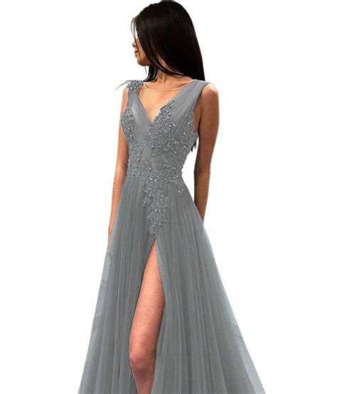 Mauwey Women S Sexy V Neck Beaded Lace Tulle Evening Senior Prom