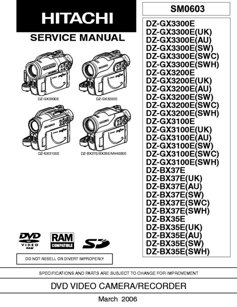 Hitachi Dz Bx35e Bx37e Gx3100e Gx3200 Gx3300e Sm Service Manual