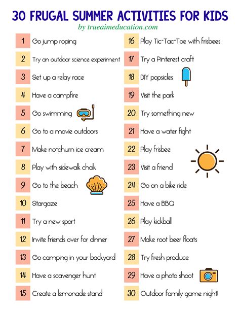30 Frugal Summer Activities A Free Printable Summer