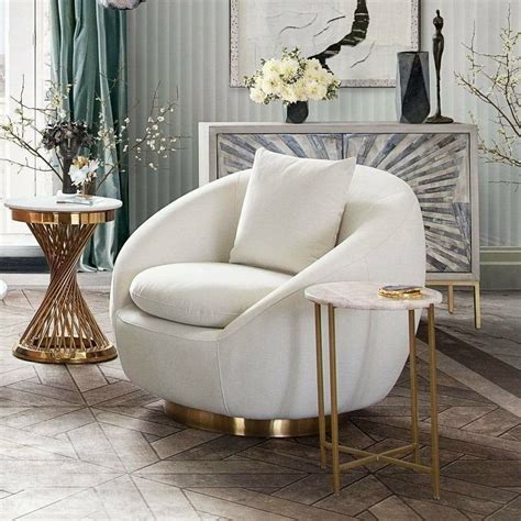 Cream Velvet Swivel Accent Chair Gold Accent Band Swivel Accent Chair