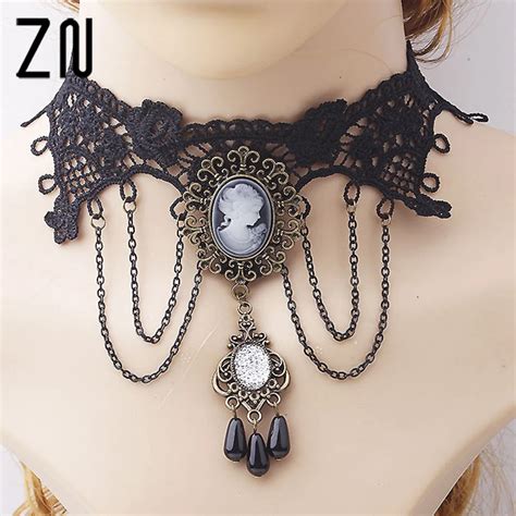 2017 Collares Sexy Gothic Chokers Crystal Black Lace Neck Choker