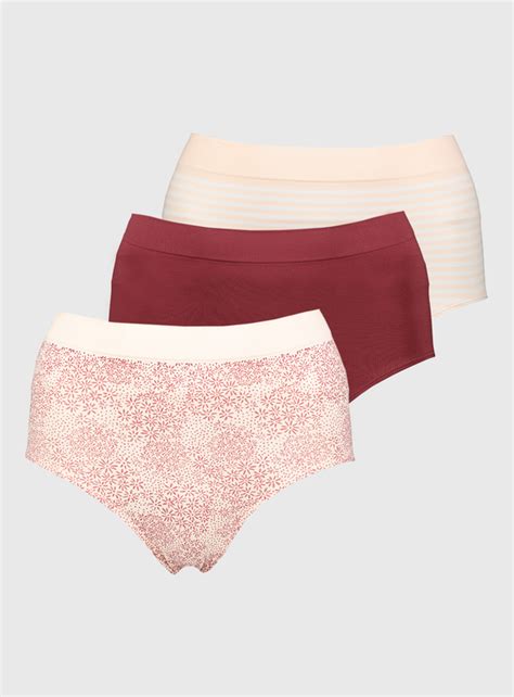Womens Pink And Burgundy Seamless Full Knickers 3 Pack Tu Clothing