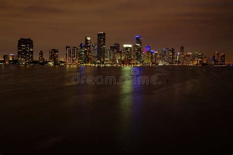 Miami City Night Panoramic View Of Miami At Sunset Night Downtown