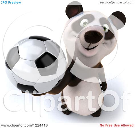 Clipart Of A 3d Panda Playing Soccer 3 Royalty Free Illustration By