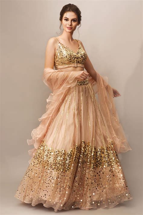 Buy Mani Bhatia Peach Organza Embellished Lehenga Skirt Online Aza