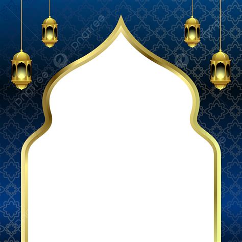 Bingkai Islami Mewah Dengan Pintu Masjid Dan Lentera Elemen Emas