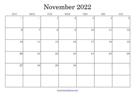 November 2022 Calendar Printable Pdf Template With Holidays