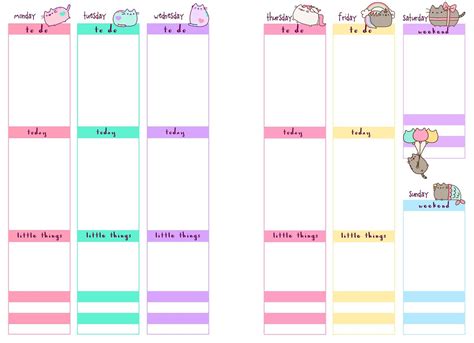 Free Printable Planner Inserts Pusheen Inspired Week On 2 Pages