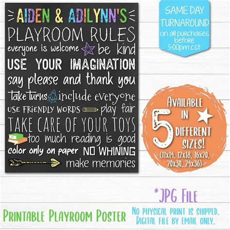 Playroom Rules Printable Poster Playroom Rules Digital Poster Digital