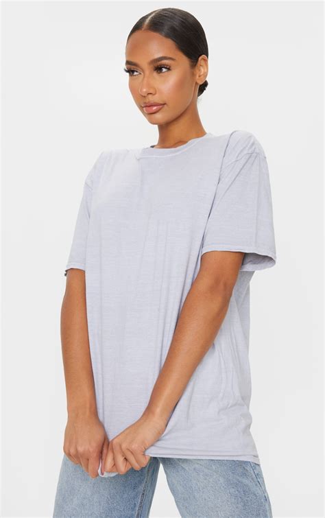 Light Grey Oversized Washed T Shirt Tops Prettylittlething